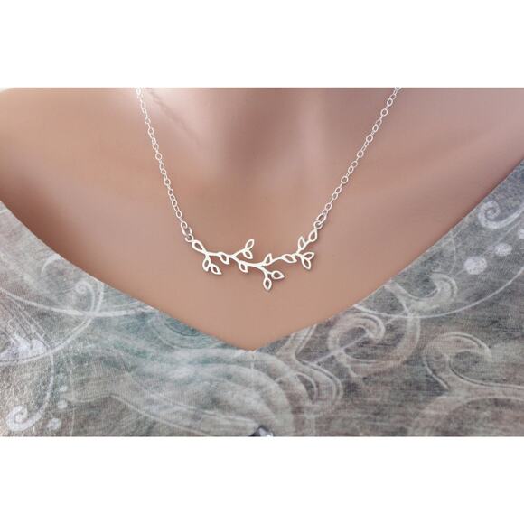 Sterling Silver Branch with Leaves Pendant Necklace - Picture 3 of 4